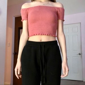 Tilly’s Dark Pink Smocked Off Shoulder Top SMALL